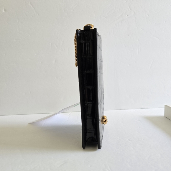 Alexander McQueen Skull Croc-Embossed Leather Phone-Case-On-Chain Black - Picture 3 of 7